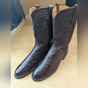 Lucchese Boots men's size 8D Exotic Genuine Black Cherry Smooth Ostrich classic